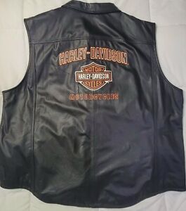 Harley Davidson Men’s Bar & Shield Leather Vest 4XL XXXXL Button Down Collar