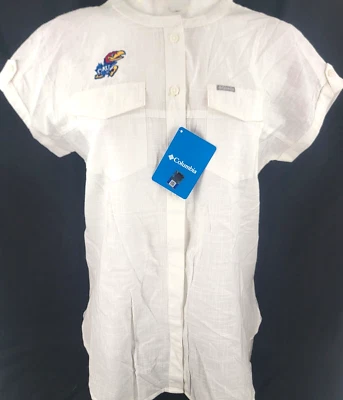 NUEVO Kansas KU Jayhawks Blanco Columbia Camp Henry SS Camisa Abotonada Para Mujer M Foto 1 de 4