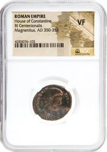 NGC VF MUY FINO AE romano de Magnencio (350-353 dC) certificado NGC antiguos - Imagen 1 de 3
