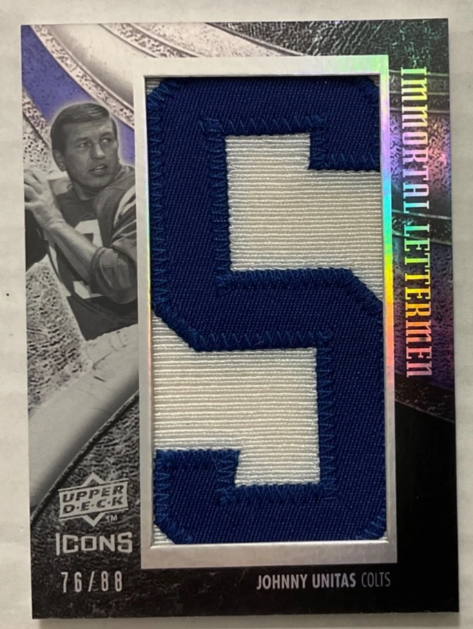 Johnny Unitas Colts 2008 UD Icons Immortal Lettermen “S” for Unitas 76/88 - Image 1 of 2