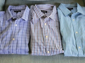 3 Banana Republic Plaid Long Sleeved Men's No Iron Slim Fit XL Shirts 17-17.5 - Picture 1 of 10