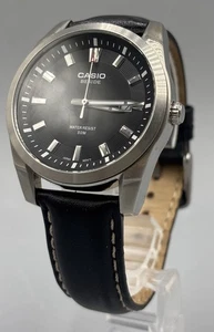 Casio Beside BEM 116 Edelstahl Analoge Herren Leder Armband Uhr Schwarz - Imagen 1 de 6