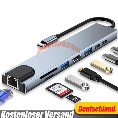 USB-C Hub 8-IN-1 Adapter 4K HDMI USB 3.0 LAN RJ45 Ethernet Micro SD Kartenleser - Bild 1 von 4