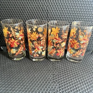 4pc Crisa Fall Autumn Harvest Leaves 6" Highball Tumbler Glass Cups SIGNED - Picture 1 of 12