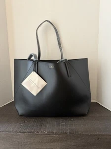 DONNA KARAN große Kunstleder BEUTELTASCHE Schultertasche Cashmere Collection schwarz - Bild 1 von 13
