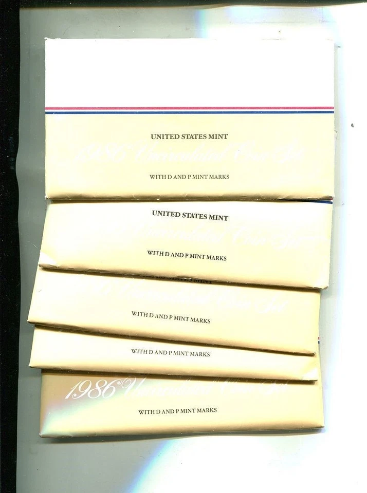 1986 UNITED STATES P + D MINT SET ORIGINAL ENVELOPE LOT OF 5 CH BU - Image 1 of 1