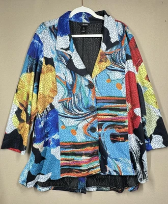 Chaqueta Ali Miles Mujer 2XL Botón Frontal Arte Abstracto Ligera Bolsillos Hippie Foto 1 de 4