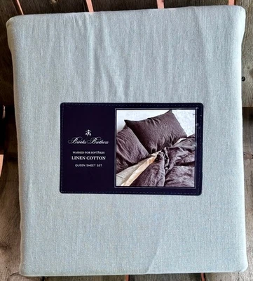 Brooks Brothers Linen/Cotton Blend QUEEN Size Sheet Set Washed for Softness - Image 1 of 4