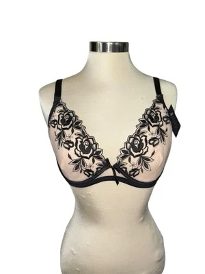 Sujetador Frederick’s of Hollywood copa completa transparente con gancho trasero diseño floral talla 34D nuevo con etiquetas Foto 1 de 4