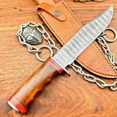 CUSTOM Handmade DAMASCUS STEEL KNIFE Hunting Knife Bowie KNIFE W/SHEATH IS-7395 - Image 1 of 4