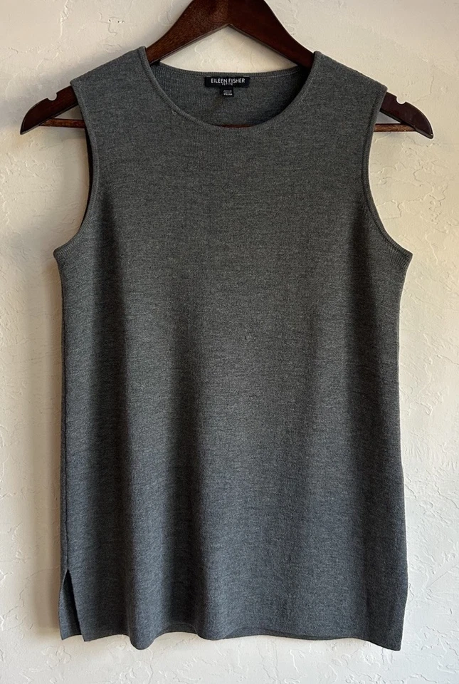 Eileen Fisher 100% Wool Sleeveless Long Top Tank P S Minimal Luxury Classic Gray - Image 1 of 4