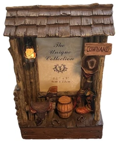 Western Cowboy Bilderrahmen 3,5x5" Foto Resin 3D Pferd Stall Leucht Laterne - Bild 1 von 7