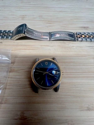 TUDOR  PRINCE  REF 74033  OYSTERDATE  34MM  18K GOLD BEZEL  BLUE DIAL VERY CLEAN - Image 1 of 4