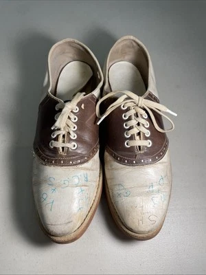 Avon Duflex 1950s Saddle Oxford Shoes Brown White Signed Initials SH Loves PL - Image 1 of 4