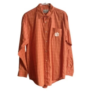 Clemson Tigers Long Sleeve Shirt Mens L Orange White Check Campus Specialties - Picture 1 of 7
