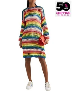 RRP€490 MIRA MIKATI Rainbow Crochet Shift Dress FR36 US4 UK8 S Unlined - Picture 1 of 7