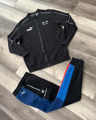 PUMA BMW MOTORSPORTS MEN'S TRACKSUIT BLACK BLUE Sweatpants Small + Jacket Medium - Image 1 of 4