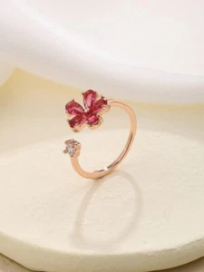 1.00TCW Simulated Ruby & Moissanite Open Adjustable Women Ring In 10K Rose Gold - Picture 1 of 5