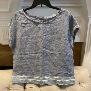 Sigrid Olsen Embroidered Linen top Size M Blue and White - Picture 1 of 10