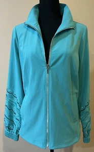 Chaqueta Chico's Zenergy Turquesa Ojales Manga Larga Cremallera Completa Talla 0 Pequeña $139 - Imagen 1 de 11