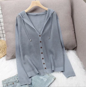💗Women Cardigan Very Thin Long Sleeve Hooded Summer Ladies Knitted Top 2024 new - Picture 1 of 28