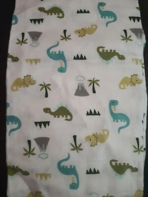 Lullaby NEW Baby Receiving Blanket White Gray Green blue dino Volcano Flannel  - Image 1 of 4