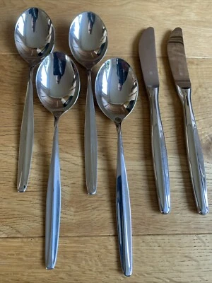 WMF Stuttgart Cromargan Germania Posate 4 Cucchiai Da Zuppa 2 Coltelli Da Tavola - Immagine 1 di 4