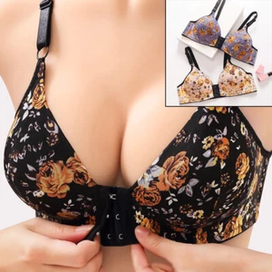 Women's Front Closure Push Up Bra Wireless Seamless Bralette Plus Size Underwear - Picture 1 of 25