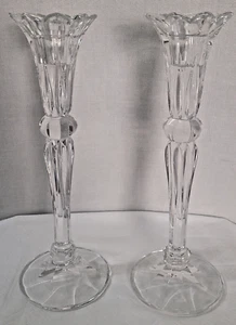 Set of 2 Large Tulip Crystal 10 Inch Tall Candlesticks - Picture 1 of 5
