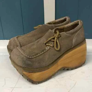 Vintage Y2K Bakers Phoebe tan suede wooden wedge shoes size 6B - Picture 1 of 7