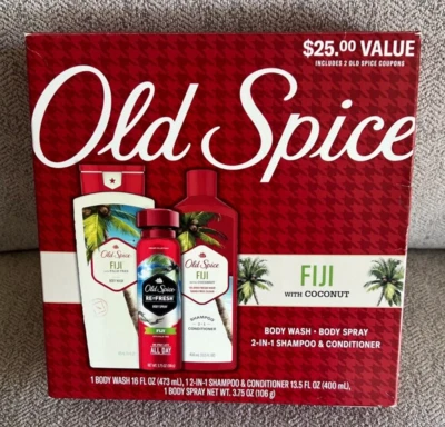 Old Spice Fiji Mens Holiday Gift Pack with 2 In 1 Shampoo, Body Wash & Spray New - Image 1 of 4