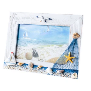 Cornice portafoto mare legno scrivania estate conchiglia cornice spiaggia ornamento regalo - Foto 1 di 5