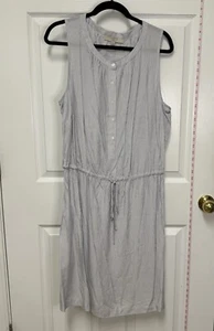 LOFT Plus Size 18 Blue Striped Dress Tie Buttons Sleeveless - Picture 1 of 6