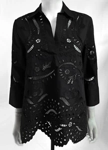 ZARA BLACK FLORAL CUTWORK EMBROIDERED Broiderie Anglaise POPLIN SHIRT BLOUSE NEW - Picture 1 of 24