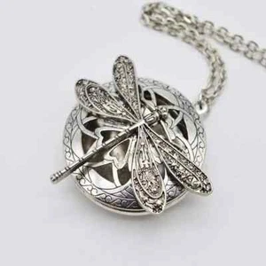 New Gorgeous Silver Color Dragonfly Essential Oil Scent Locket on 26 in Chain - Picture 1 of 3