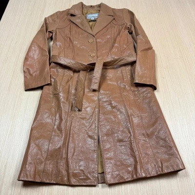 y2k Vintage Wilsons Leather Maxima Trench Coat Small Belted Jacket Carmel Brown - Image 1 of 4