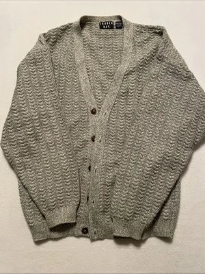 Made USA Vintage Trader Bay Button Hand Framed Cardigan Knit Large Sweater Grey - Image 1 of 4