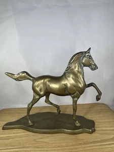 Vintage Brass Prancing 7.5Horse Sculpture Figurine With Characters on Brass Base - Picture 1 of 9