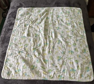 "Manta bebé franela gatitos blanco roto azul verde amarillo 33x29"" vintage" Foto 1 de 4