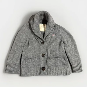 Hollister Button Up Cardigan Sweater Knit Collar Gray Logo Jacket Small Y2K - Picture 1 of 6