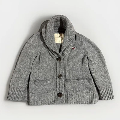 Hollister Button Up Cardigan Sweater Knit Collar Gray Logo Jacket Small Y2K - Image 1 of 4