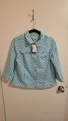 Chaqueta Vaquera Christopher And Banks PM Petite Mediana Turquesa Blanca Lunares Foto 1 de 4