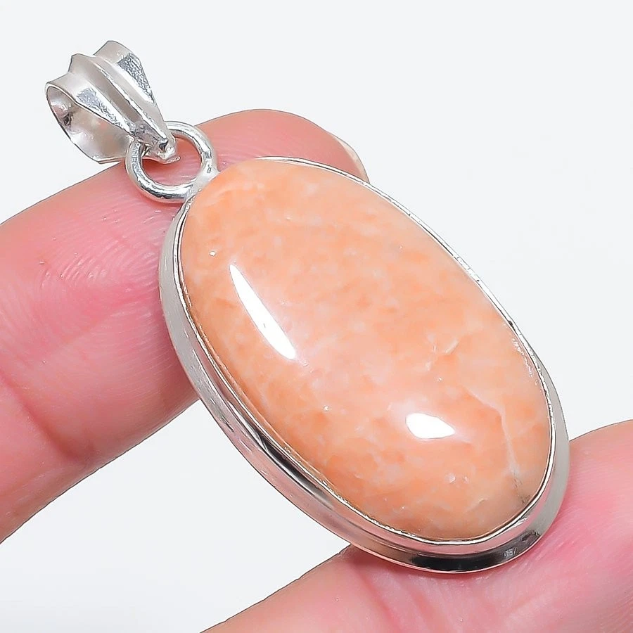 Colgante de joyería de plata de ley 925 con piedras preciosas de aventurina naranja 1,93" R489 Foto 1 de 1