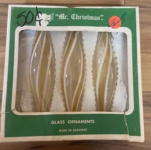 Vintage Mr Christmas Glas Ornamente Made in Germany Gold Weiß 6" Tropfenform - Bild 1 von 9