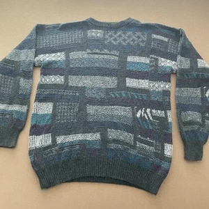 Vintage Pronto Uomo Sweater Mens XL Blue Gray Geometric Knit Pullover Italy 90s - Picture 1 of 7