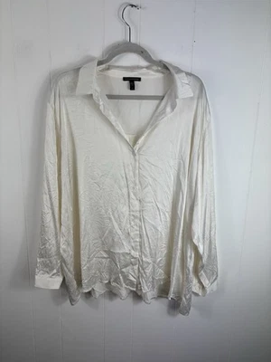 Camisa Eileen Fisher Elastizada Seda Charmeuse Cuello Clásico Crema Minimalista 2X Foto 1 de 4