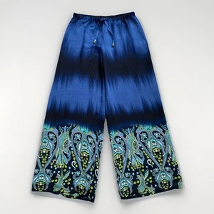 Boston Proper Spring Pants Sz M Blue Paisley Wide Leg Flowy Chiffon Lined Boho - Picture 1 of 15