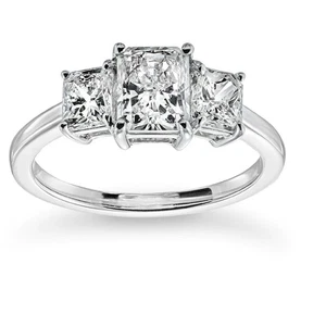 4ct Radiant Cut VVS1D Diamond Three Stone Engagement Ring 14K White Gold Finish - Picture 1 of 10