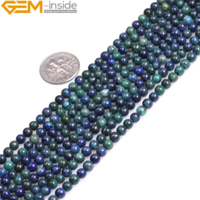 Round Gemstone Lapis Lazuli Malachite Beads Strand Jewelry Making 15" Pricious - Image 1 of 4