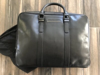 Calvin Klein Mens Black Leather Laptop Briefcase Bag - Image 1 of 4
